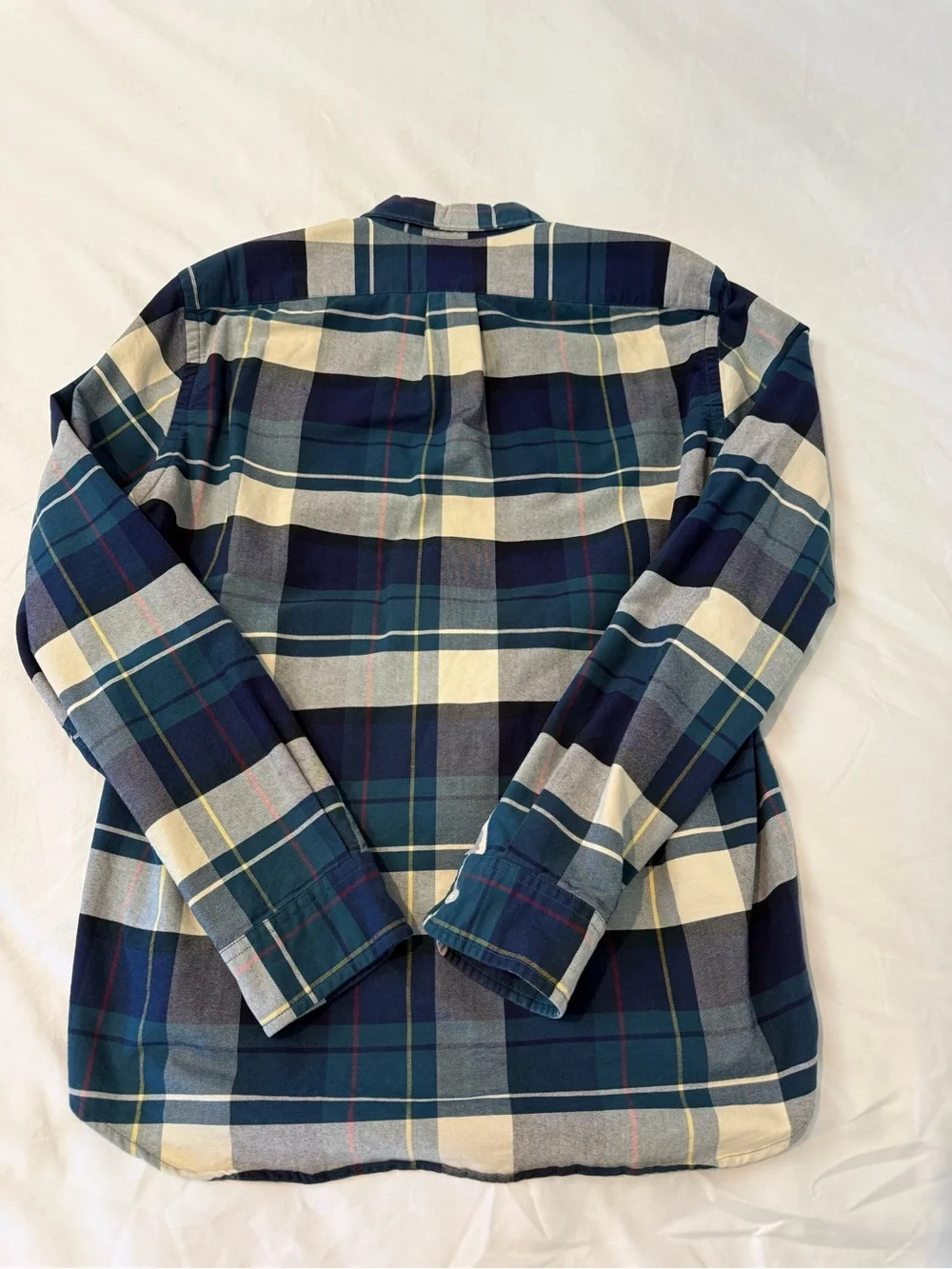 J. Crew Men's Blue, Cream and Green Plaid Button-Down Shirt
